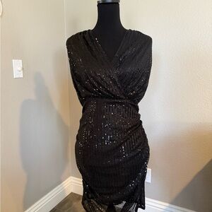 Grace Karin Black Ruched Bodycon Dress with V-Neck for Cocktail